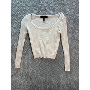 Forever 21 Womens Ribbed Long Sleeve Scoop Neck Sweater Cream Size Small